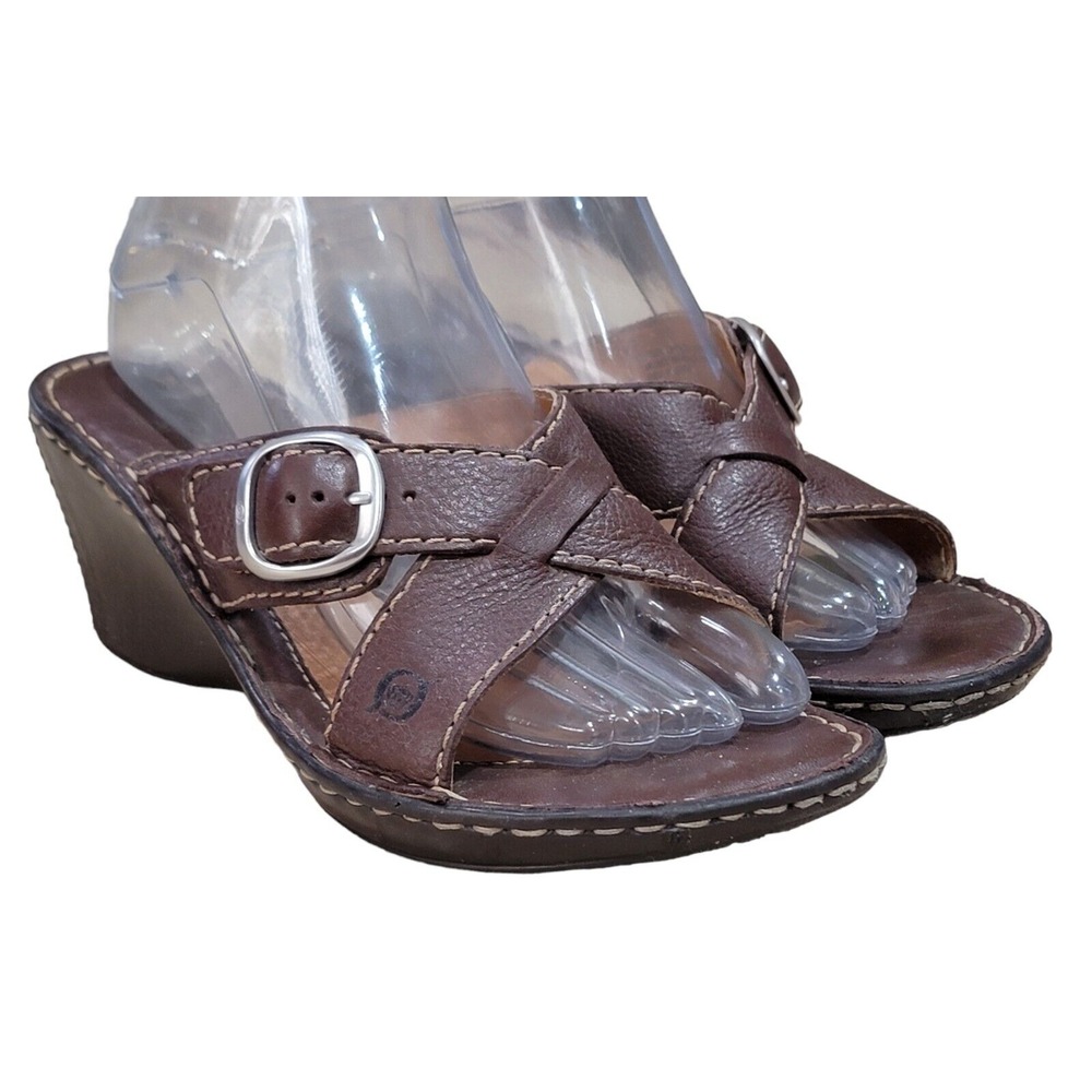 Born Women's Brown Leather Comfort Wedge Sandals Shoes Size 8 US / EU 39